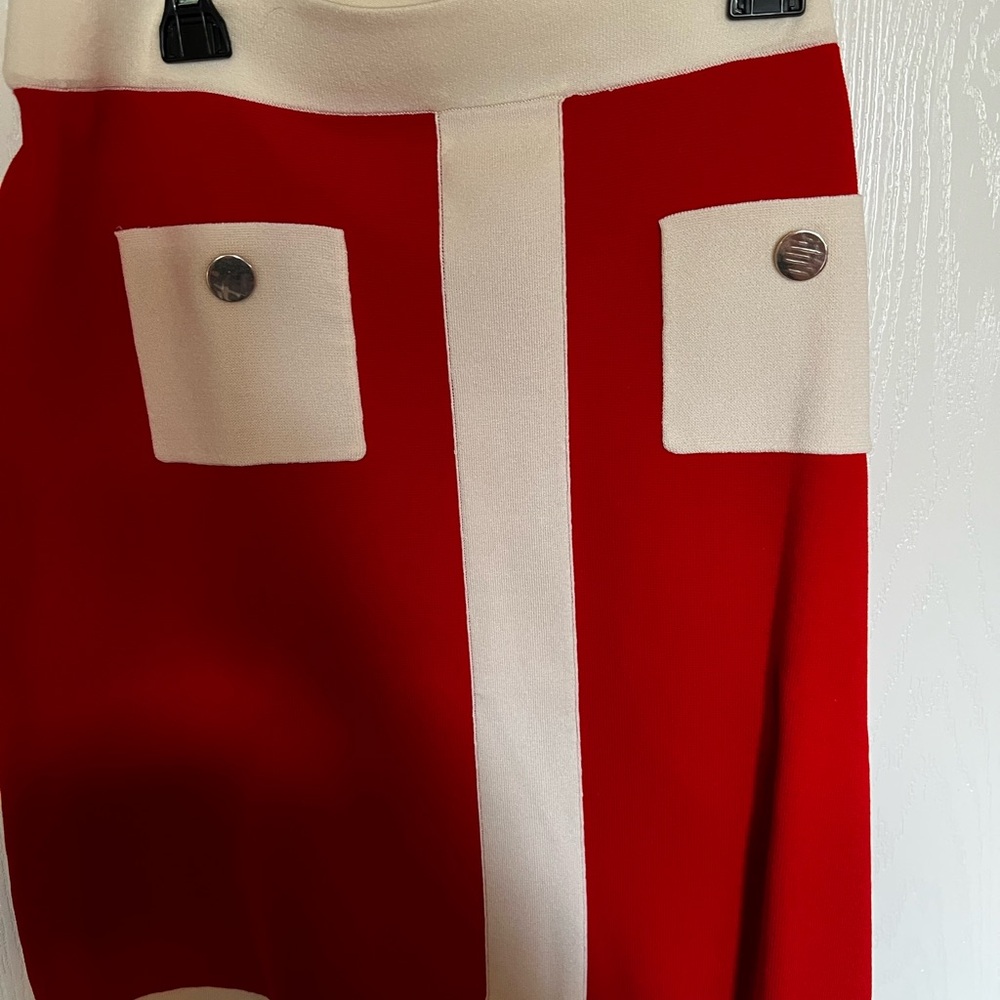 Anne Klein Red and White Mini Cargo Skirt